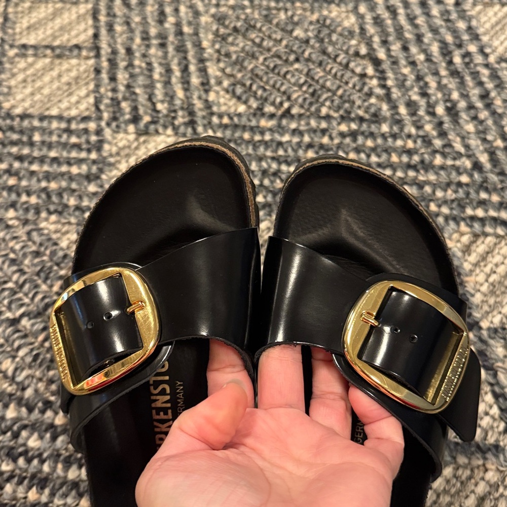 Birkenstock Madrid High Shine Big Buckle Black Sandals Size 36 - Picture 3 of 4